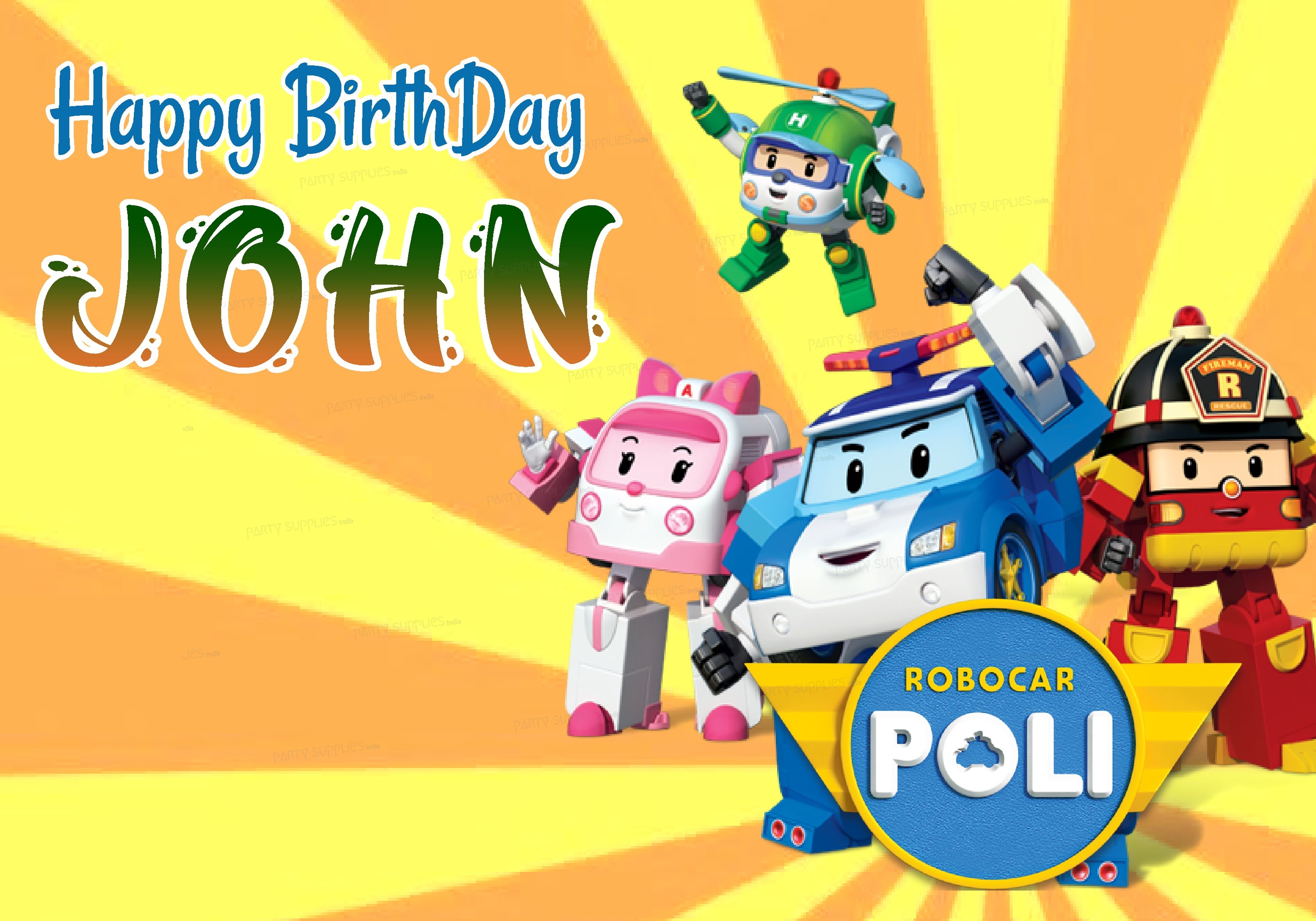 Robo Poli Theme Personalized Backdrop