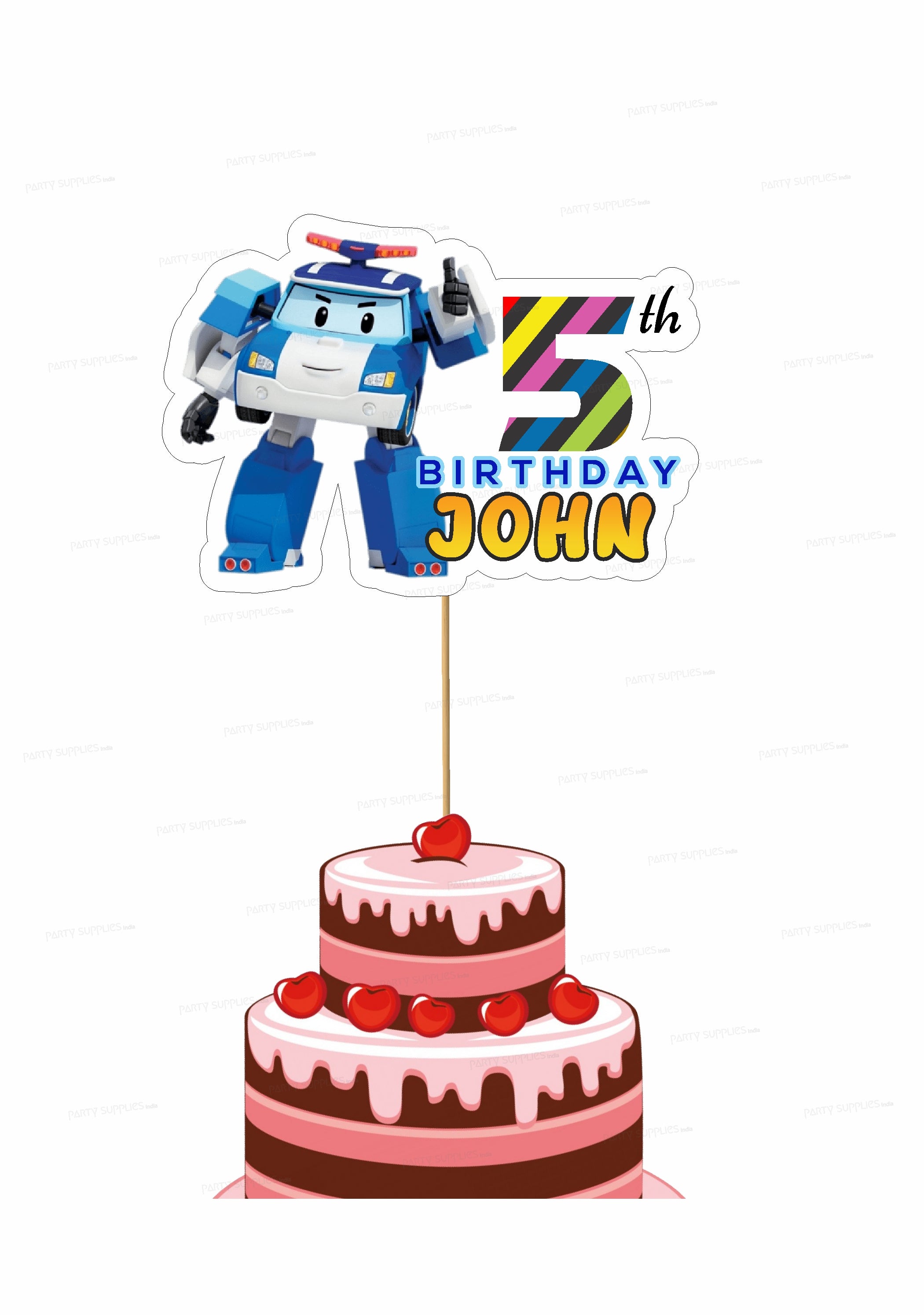 Robo Poli Theme Cake Topper