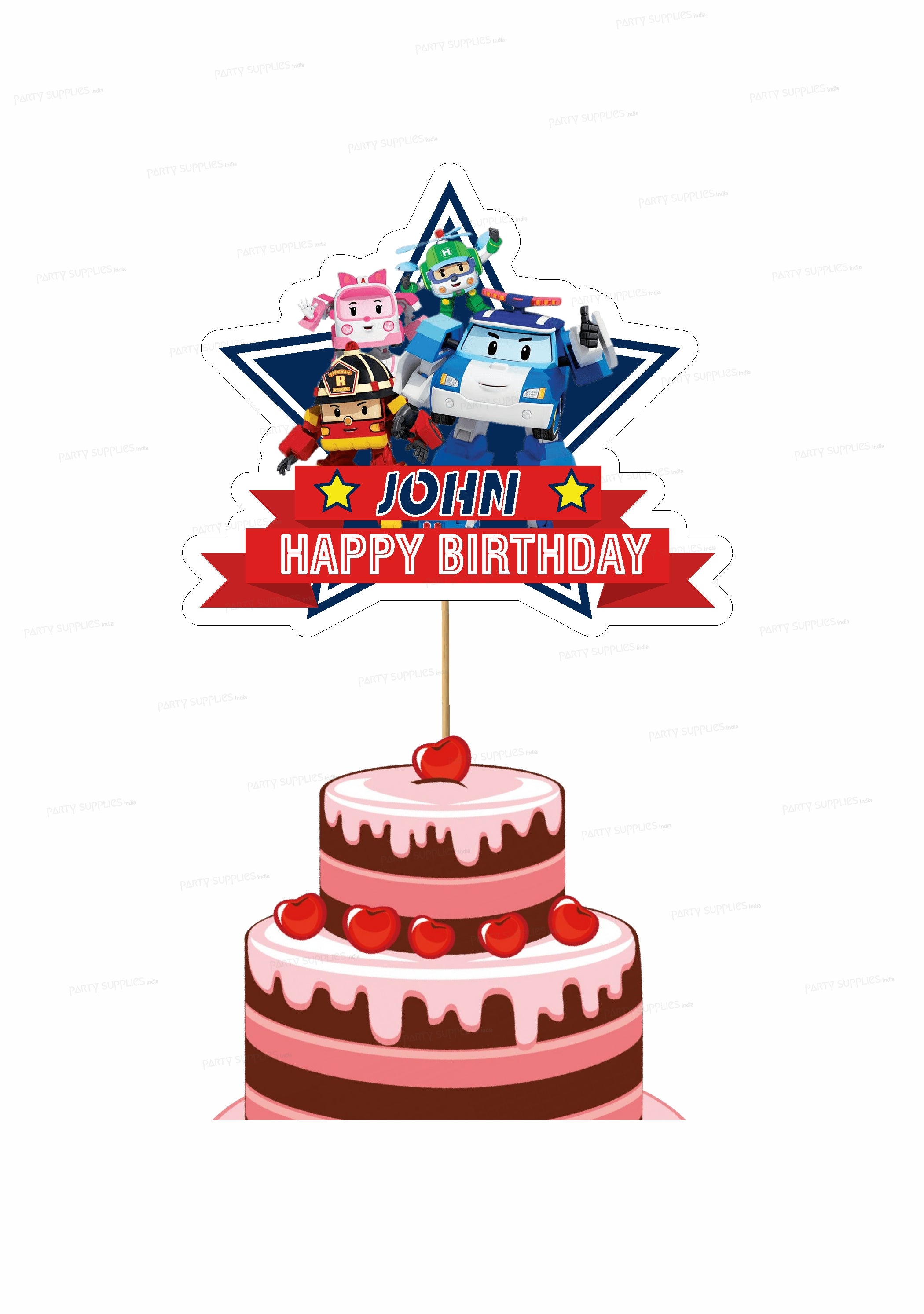 Robo Poli Theme Customized Cake Topper