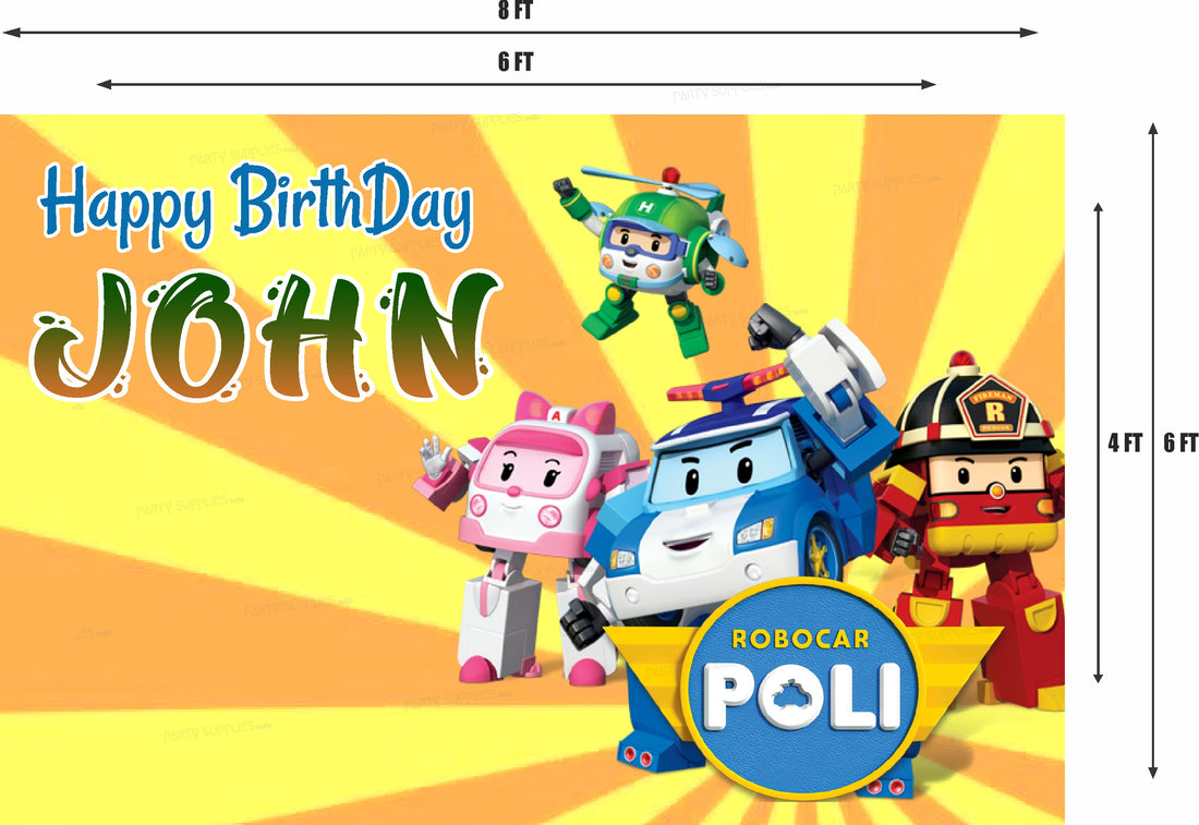 Robo Poli Theme Personalized Backdrop