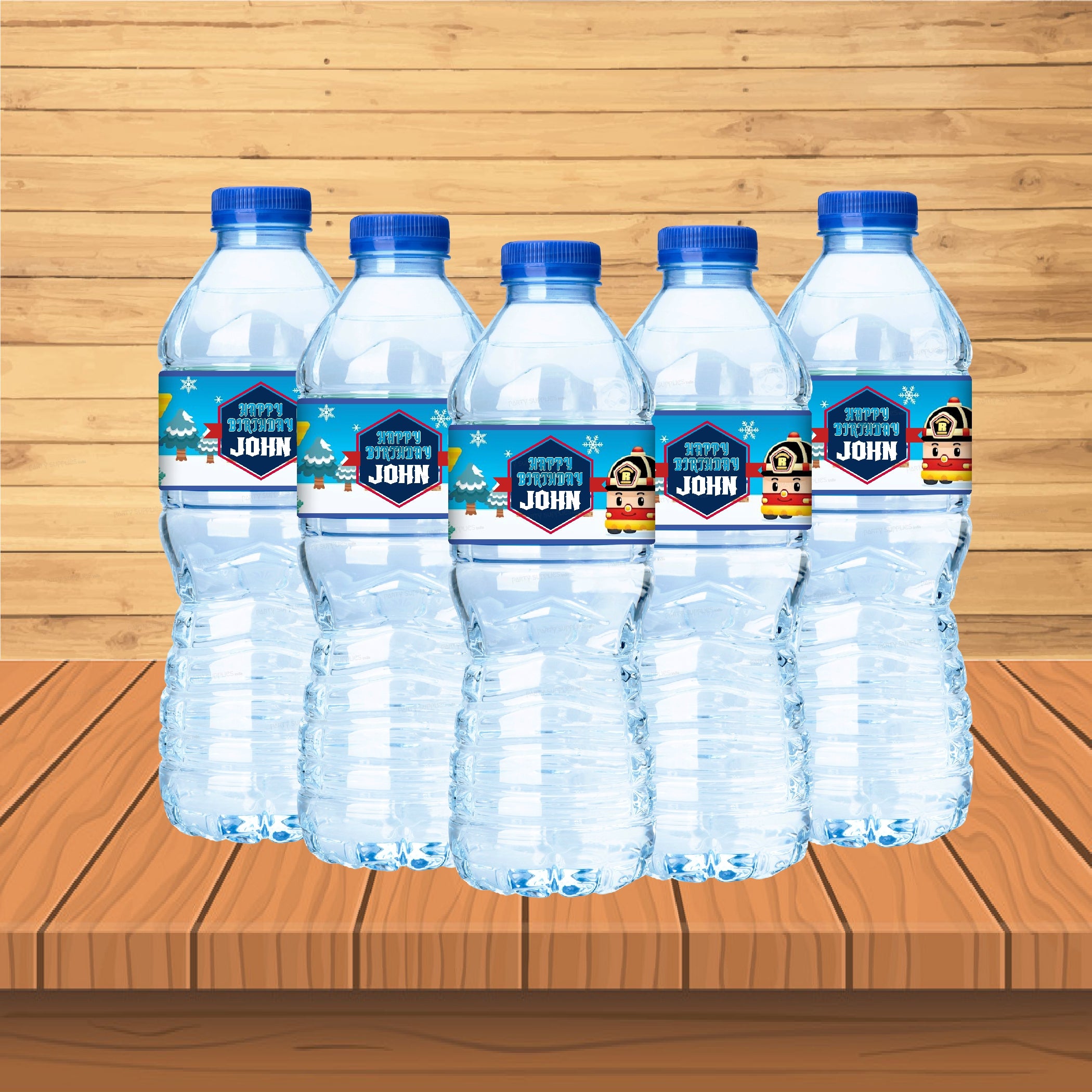 Robo Poli Theme Water Bottle Sticker