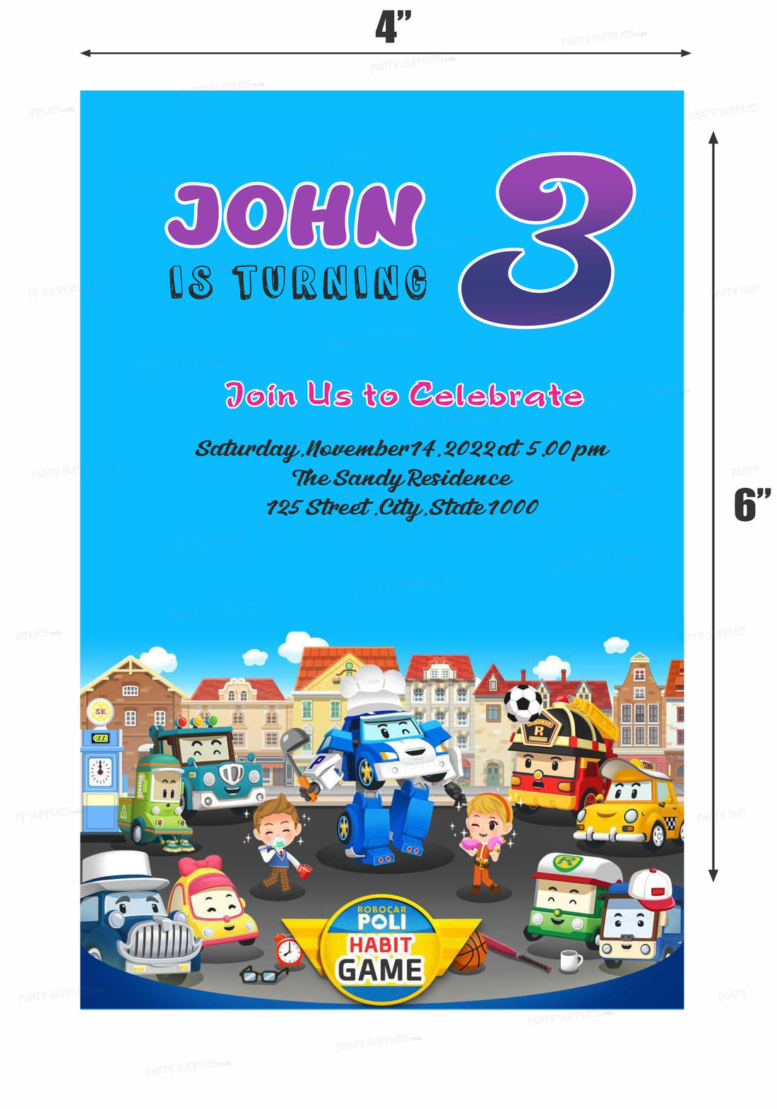 Robo Poli Theme Customized Invite