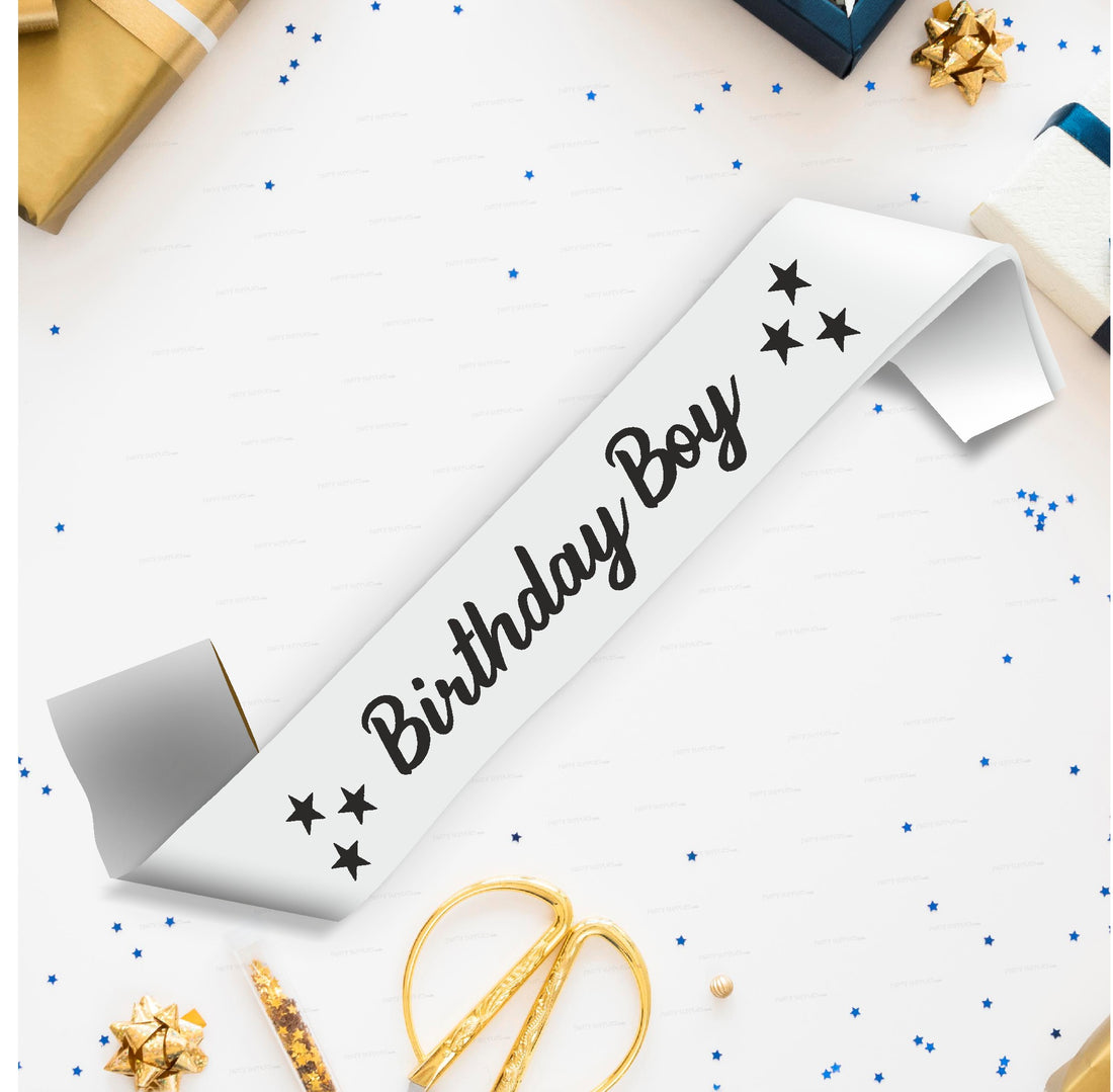 Birthday Boy White with Black Satin Party Sash