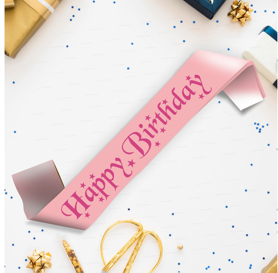Happy Birthday Pink Satin Party Sash