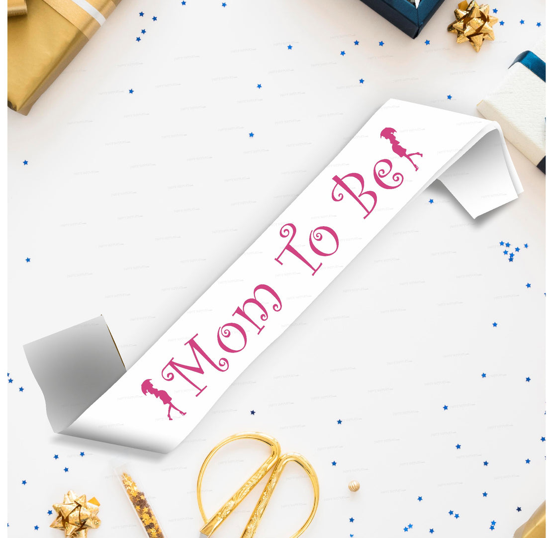 Mom to Be White Satin Party Sash
