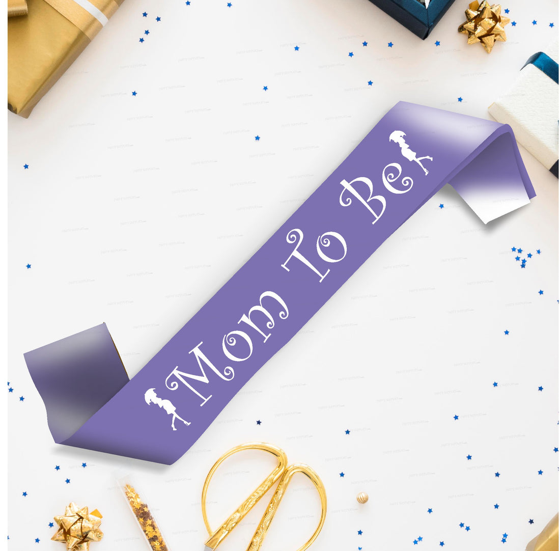 Mom to Be Purple Satin Party Sash
