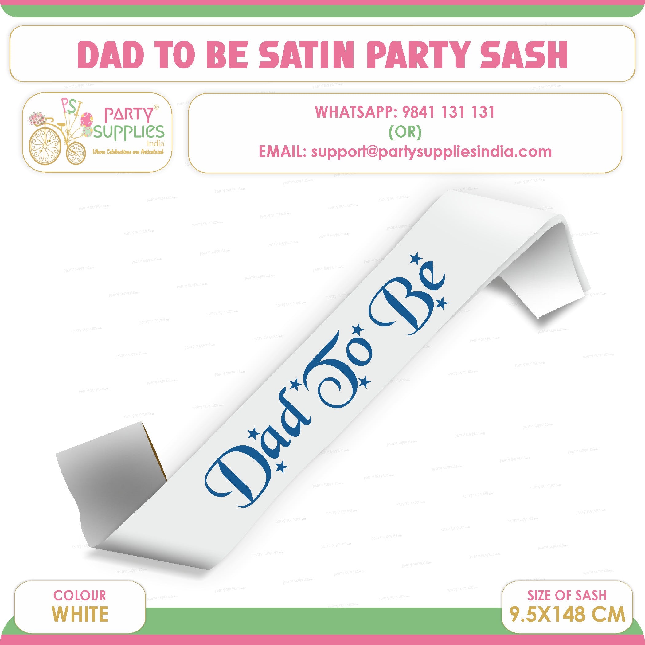 Dad to Be White Satin Party Sash