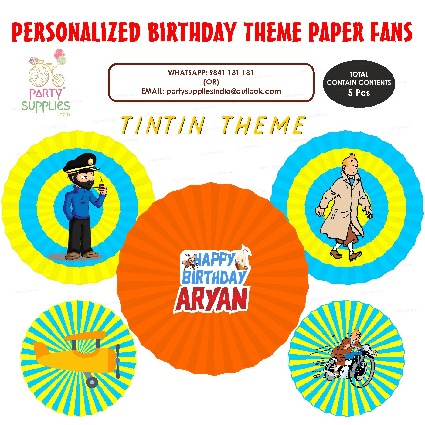 Tin Tin Theme Paper Fan