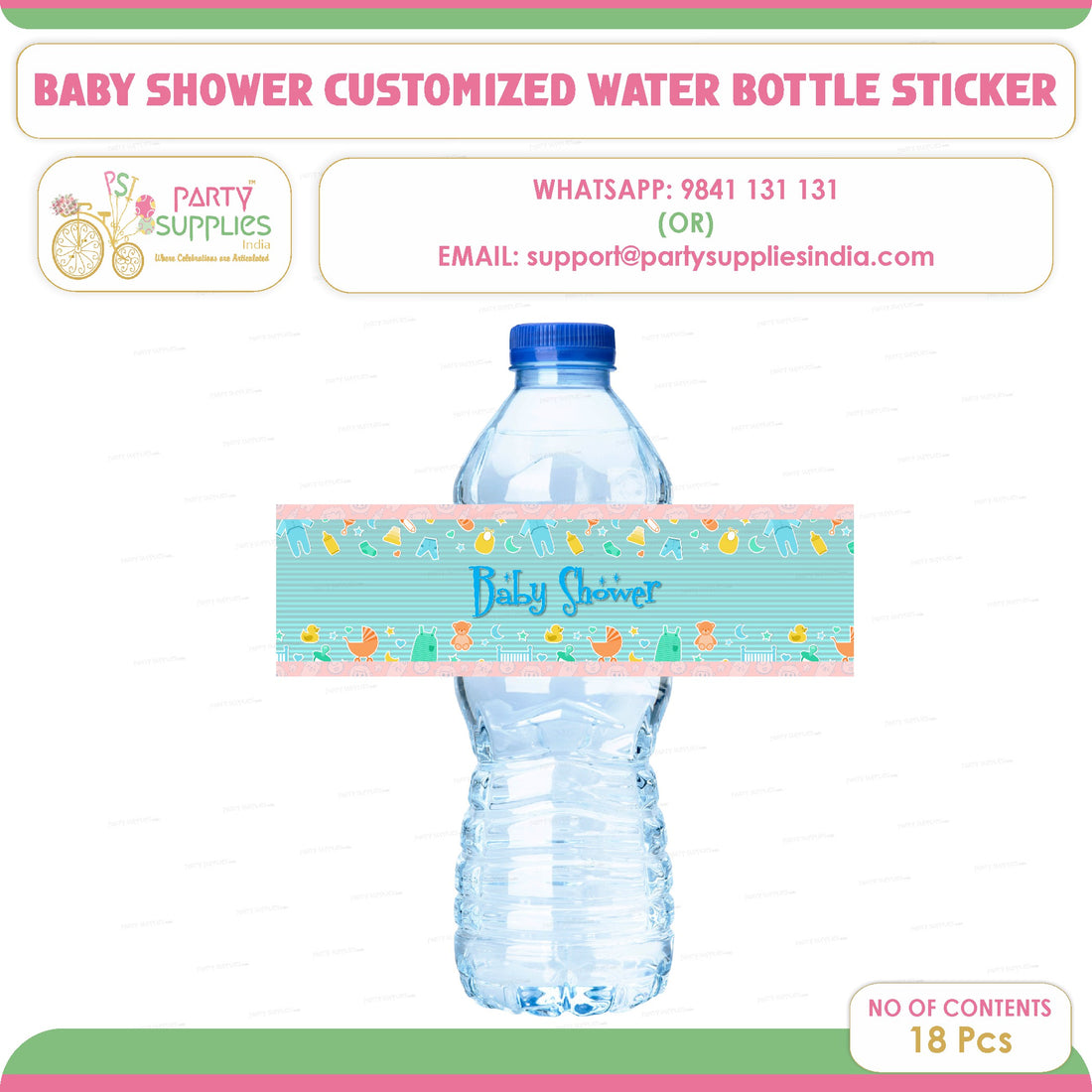 Baby Shower Theme Water Bottle Sticker