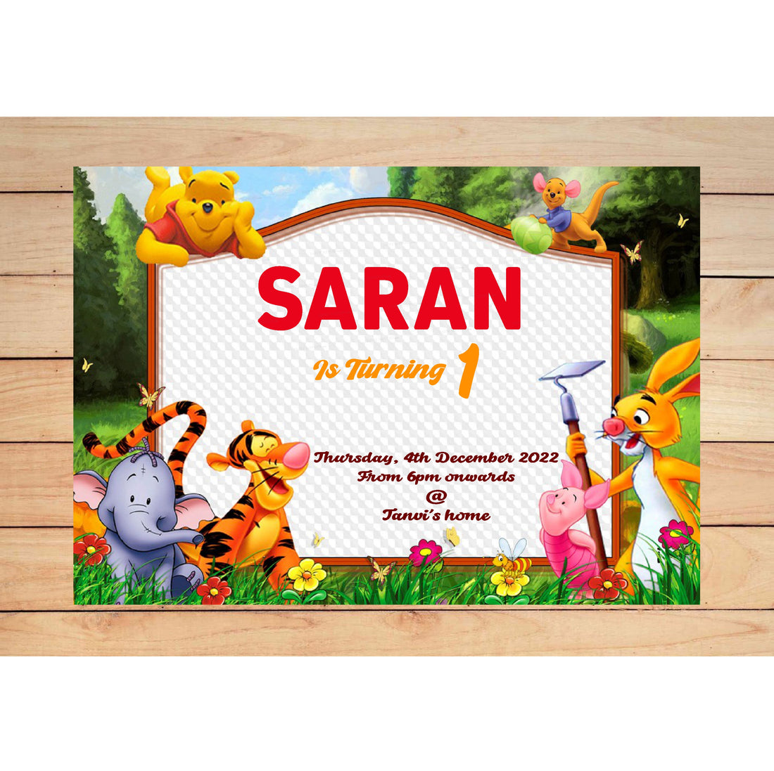 Winnie the Pooh Theme Customized Invite