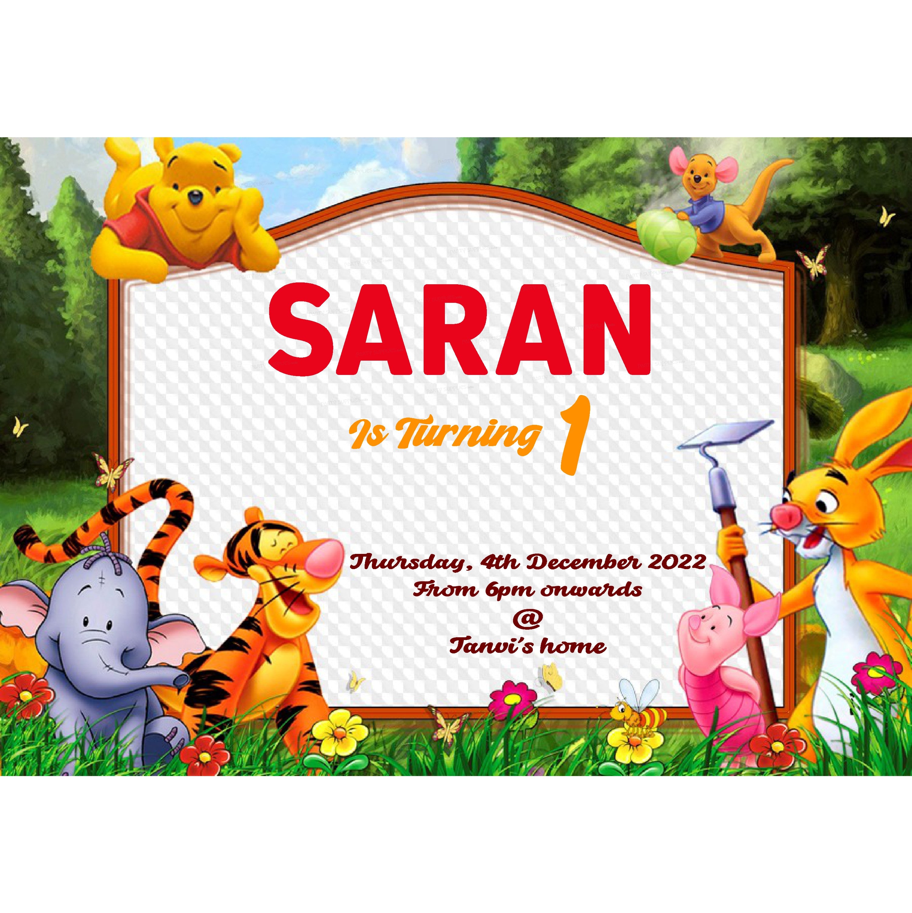 Winnie the Pooh Theme Customized Invite
