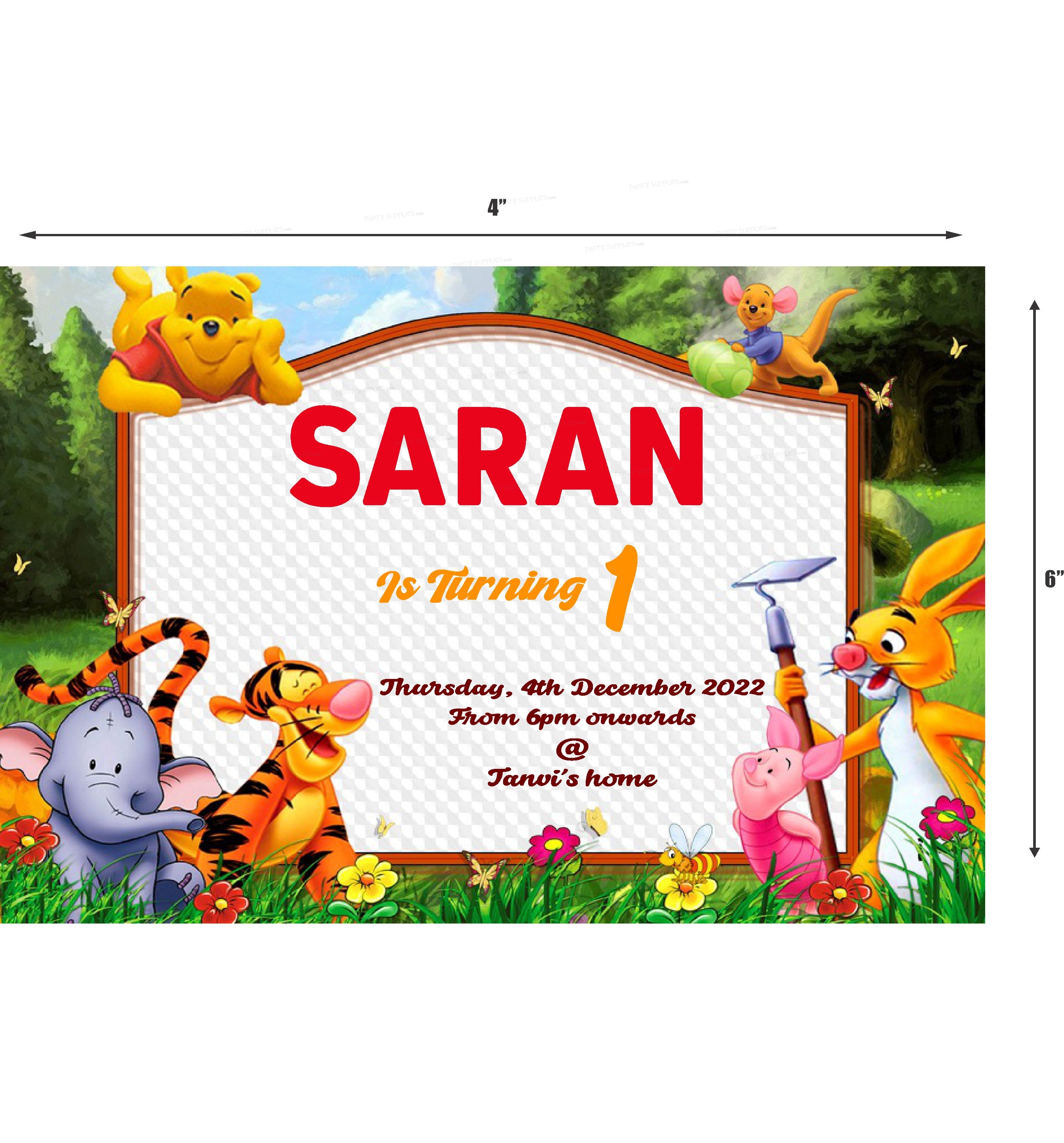 Winnie the Pooh Theme Customized Invite