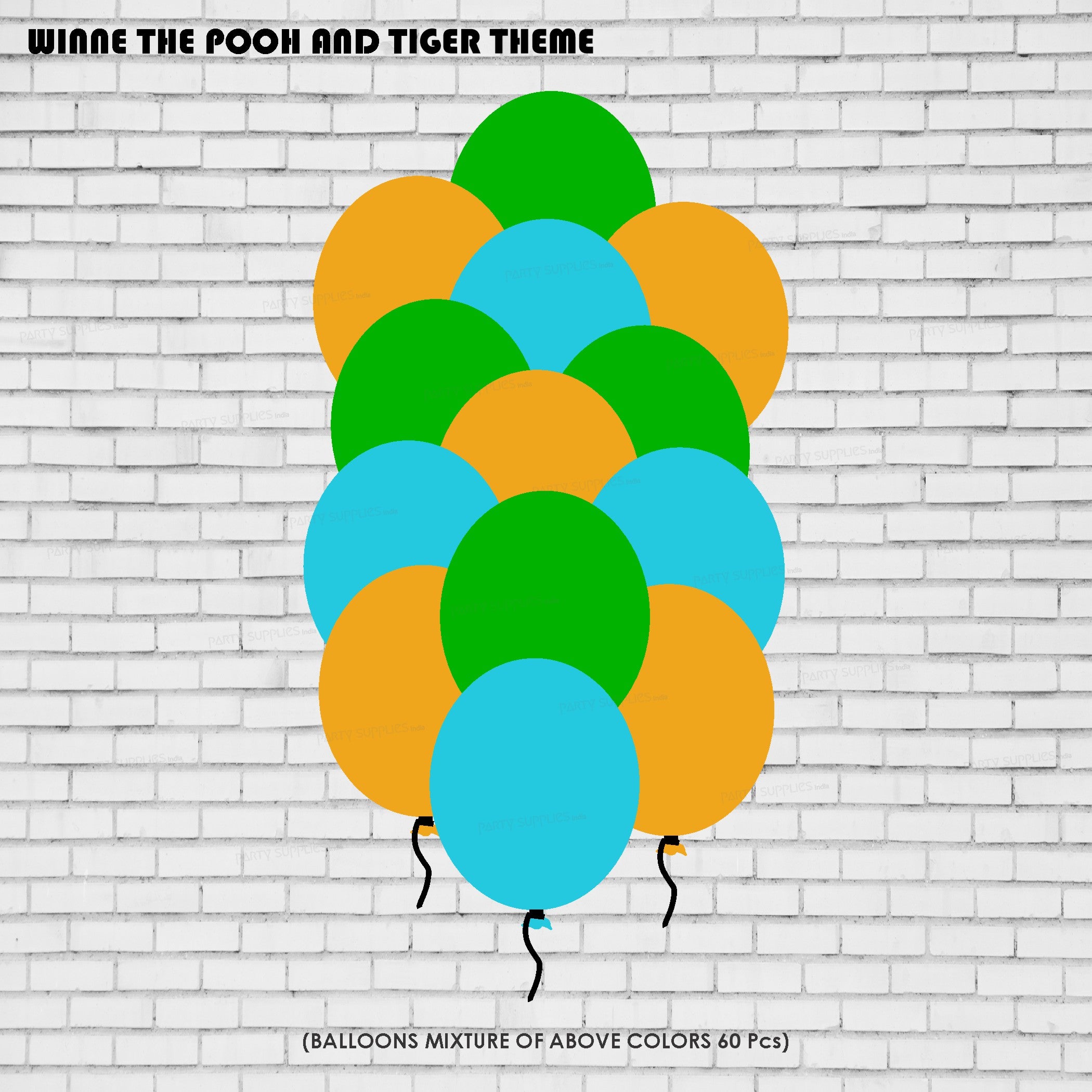 Winnie the Pooh Theme Colour 60 Pcs Balloons