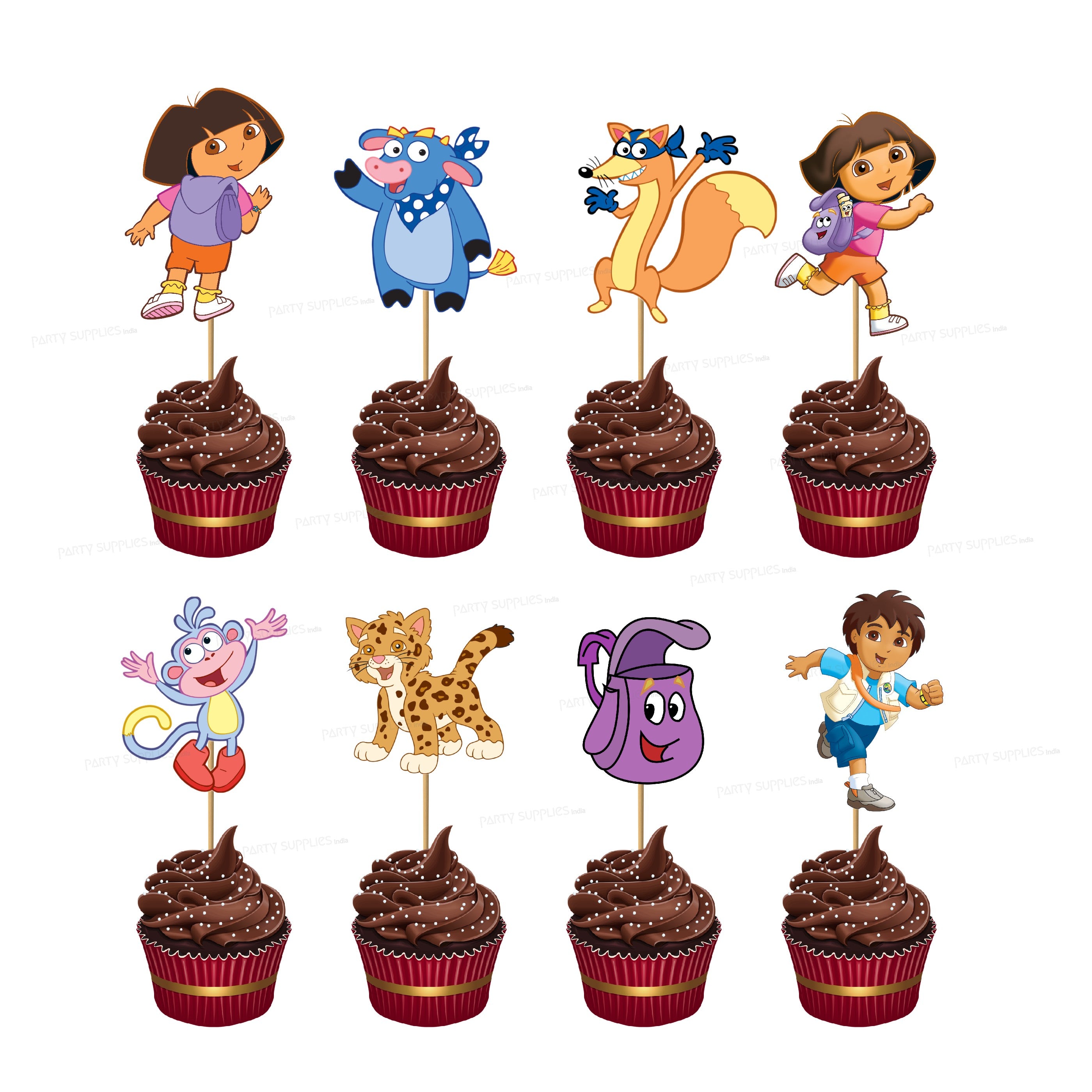 Dora Theme Characters Cup Cake Topper