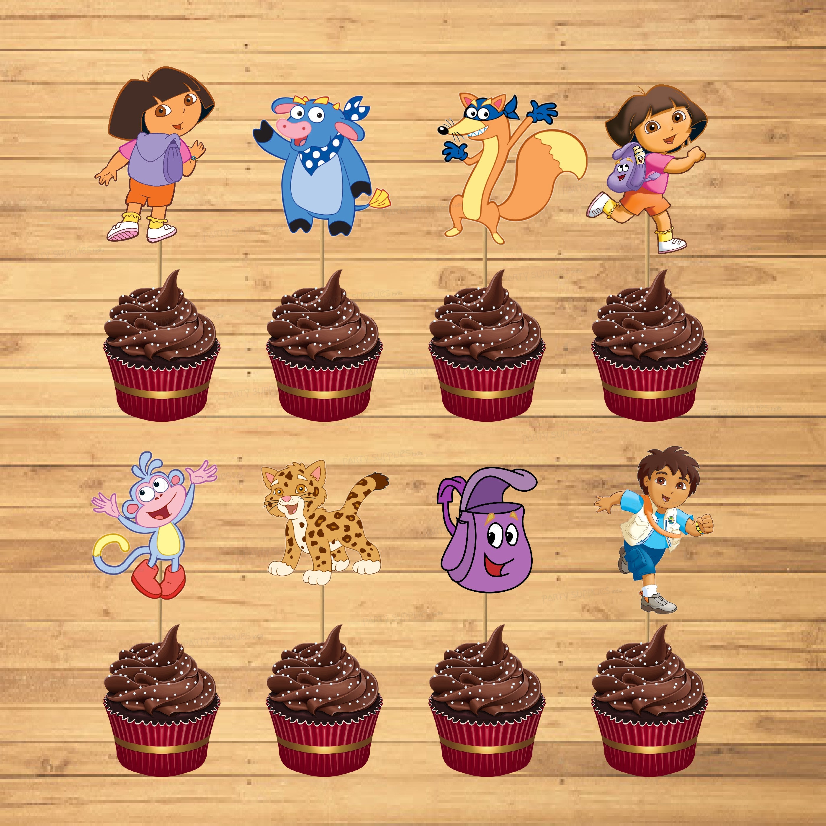 Dora Theme Characters Cup Cake Topper