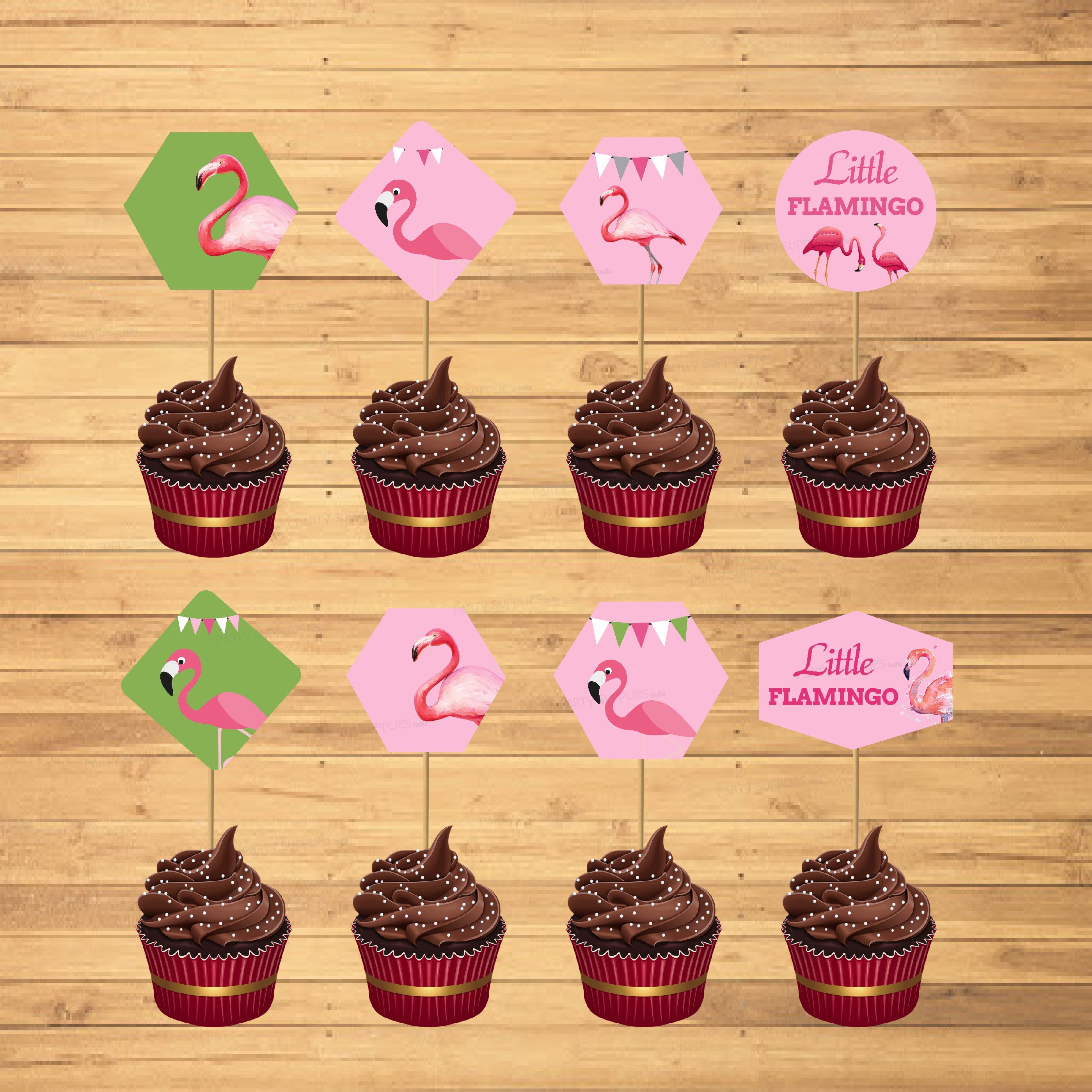 Flamingo Theme Characters Cup Cake Topper