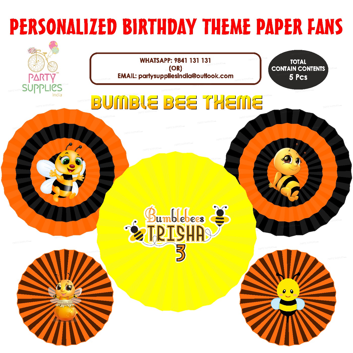 Bumble Bee Theme Paper Fan
