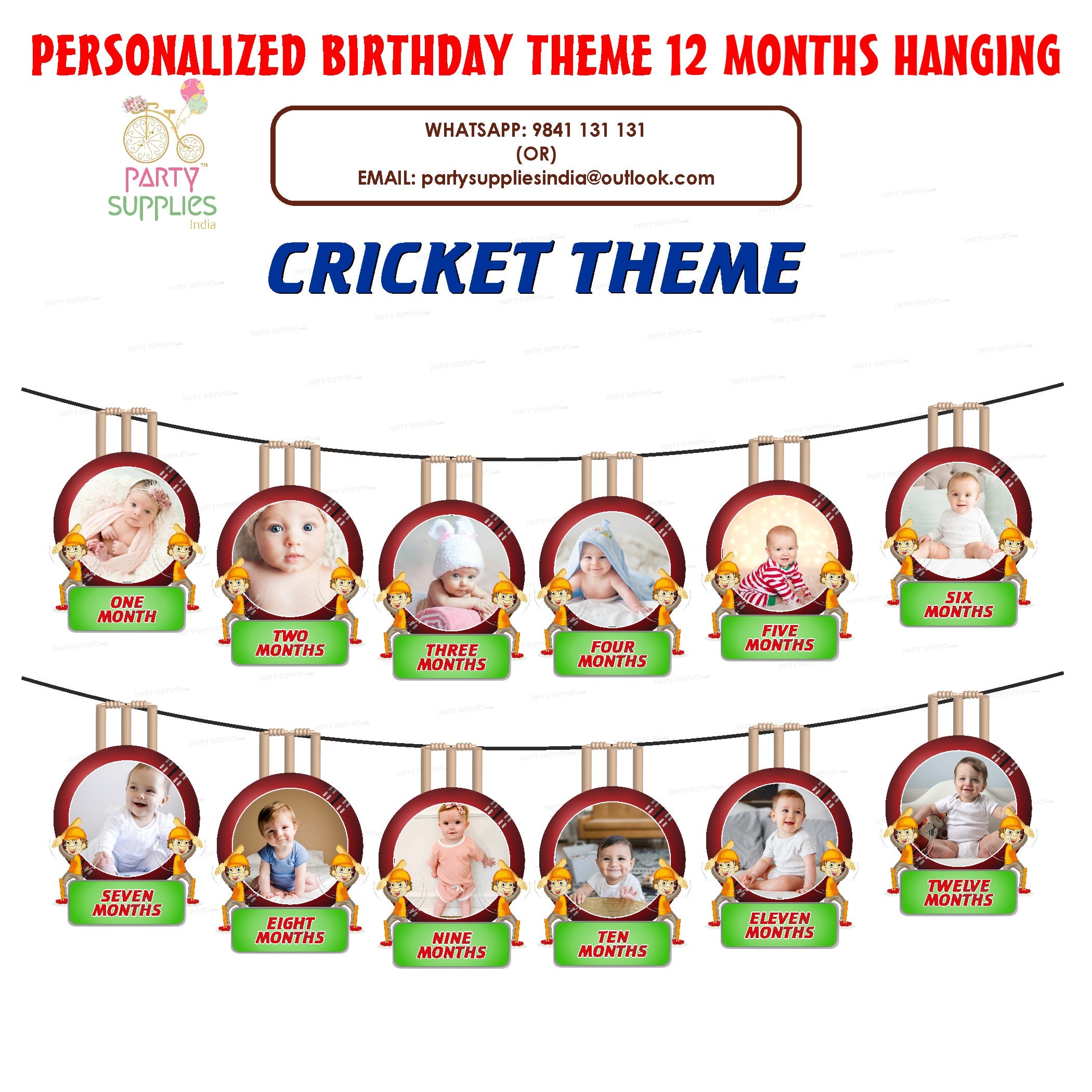 Cricket Theme 12 Months Photo Banner