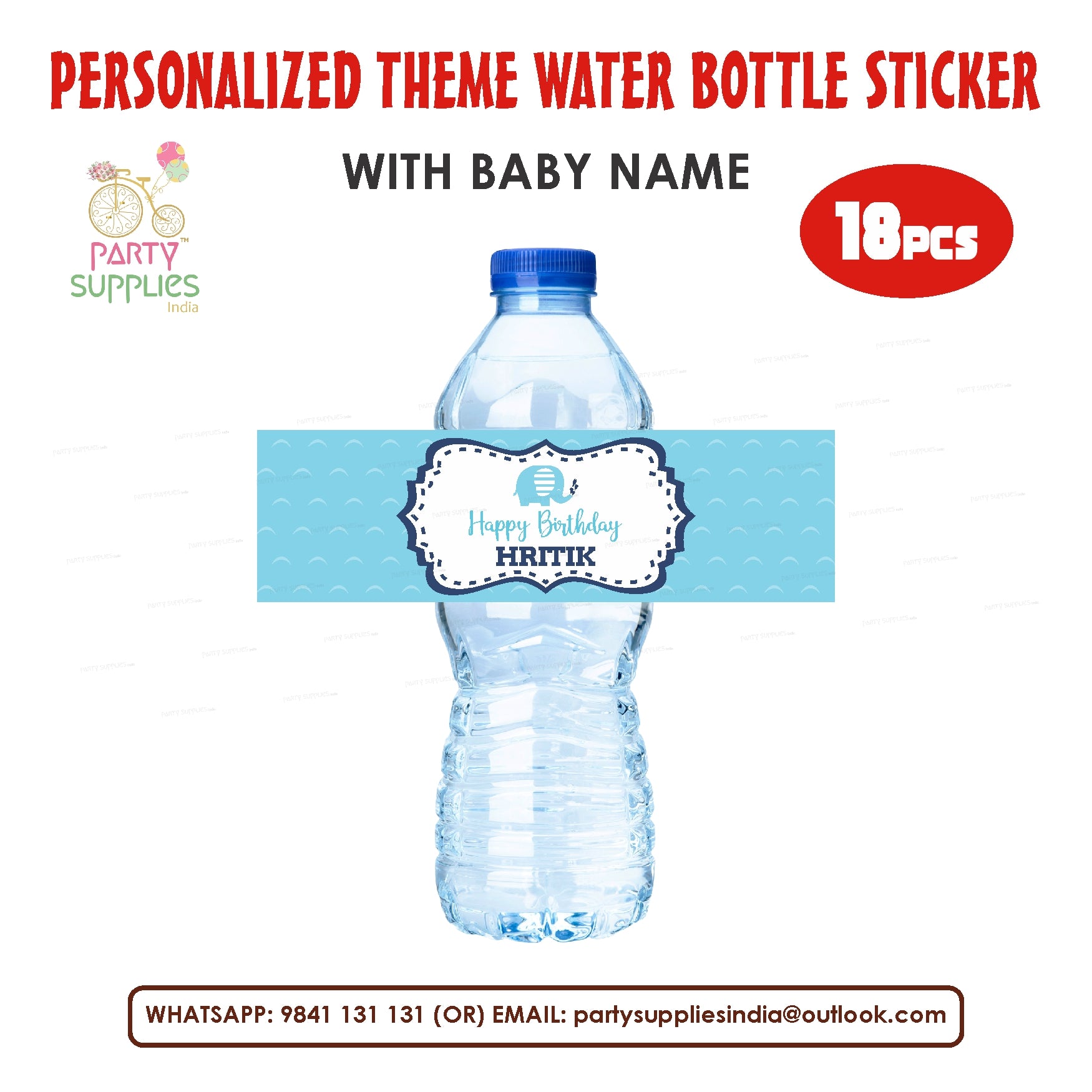 Blue Elephant Theme Water Bottle Sticker