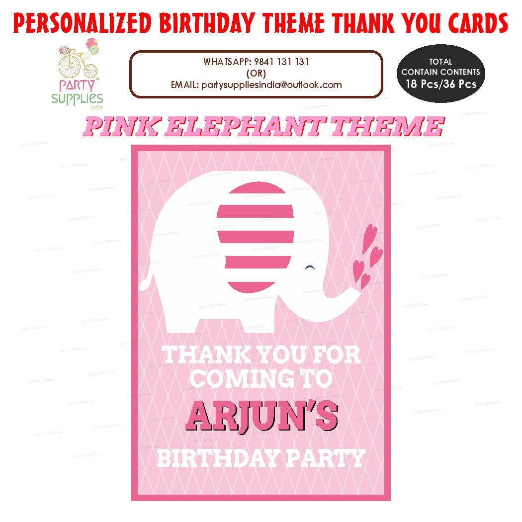 Pink Elephant Theme Thank You Card