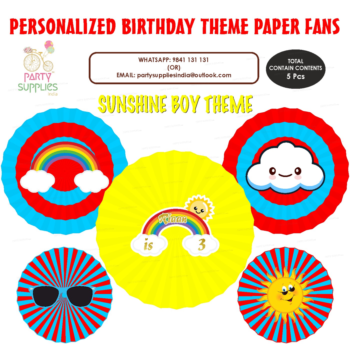 Sunshine Theme Boy Paper Fan