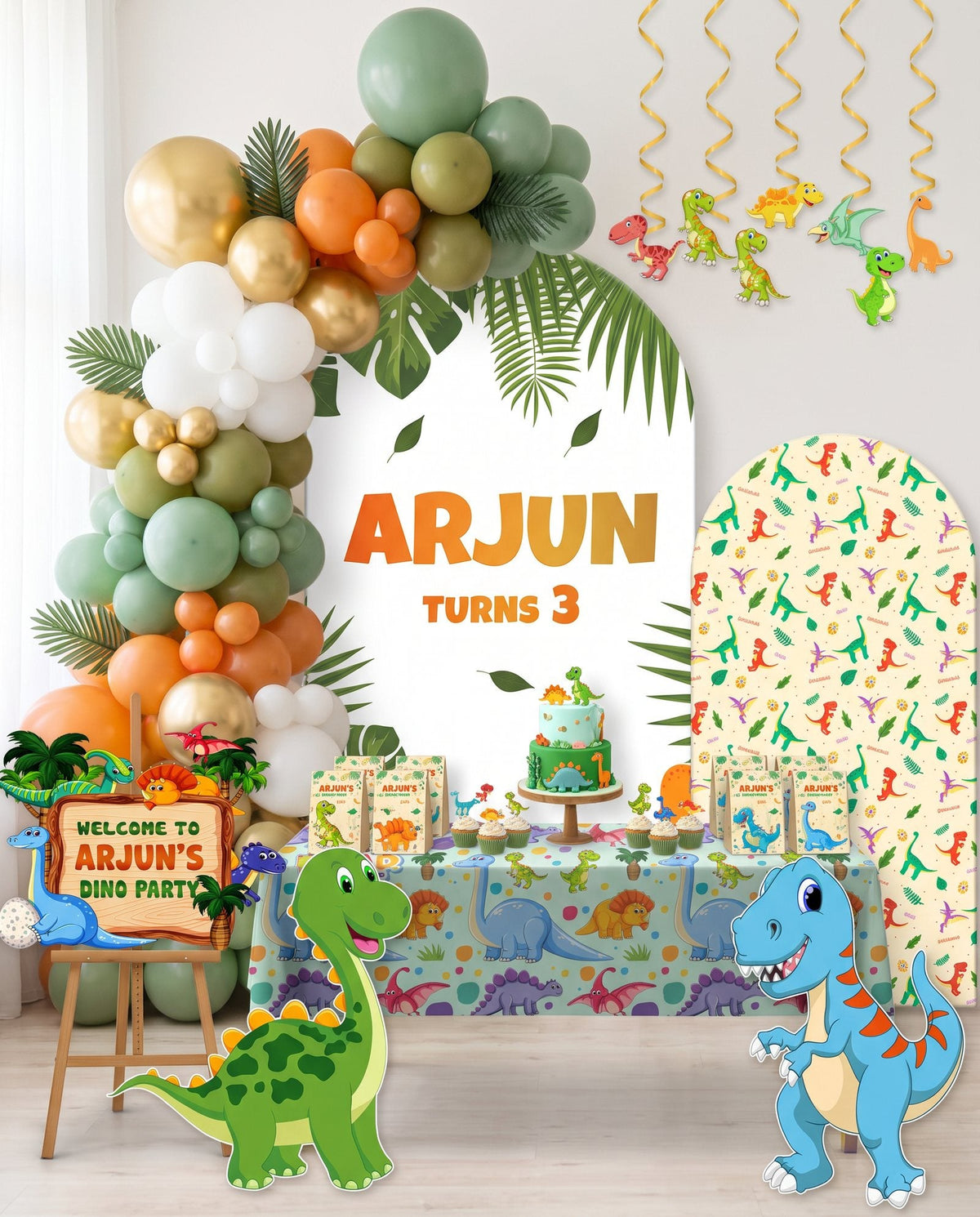 Themed birthday party setup with personalised decorations and return gifts