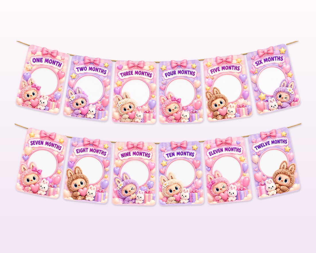 Labubu Theme 12 Months Photo Banner - showcase