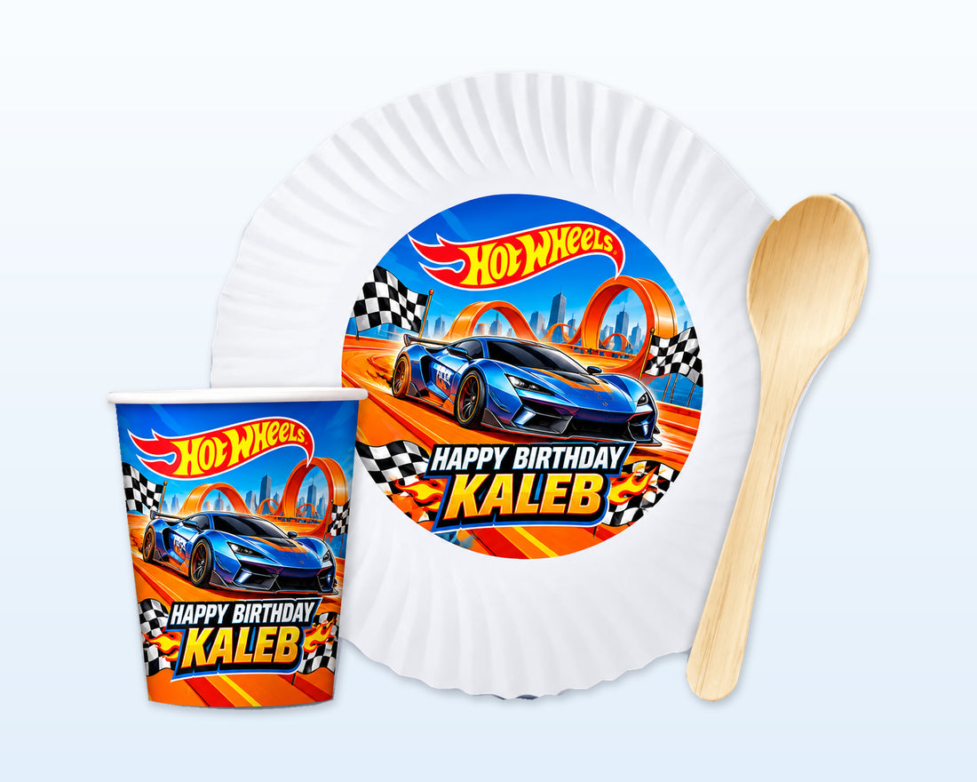 Hot Wheels Theme Party Cups and Plates Combo - showcase