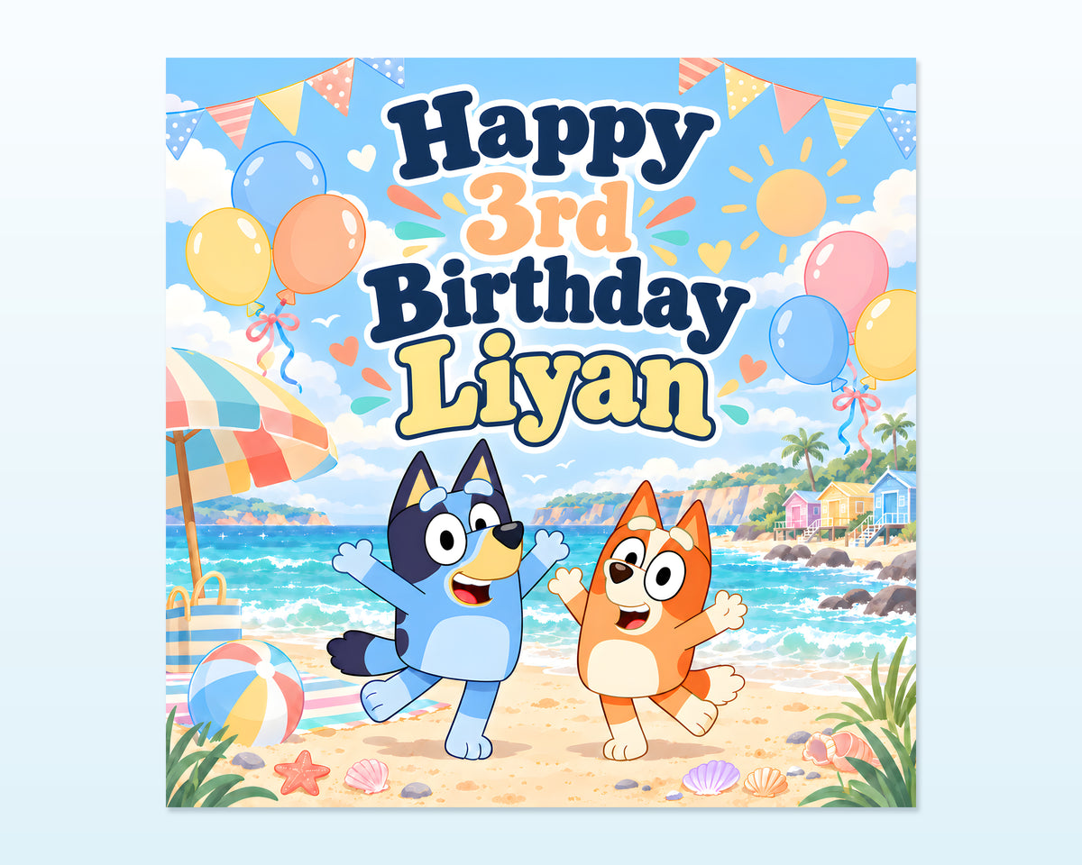 Bluey Theme Personalized Square Backdrop - showcase