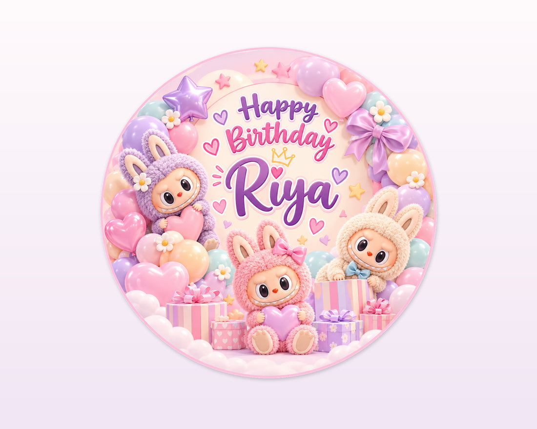 Labubu Theme Personalized Round Backdrop - showcase