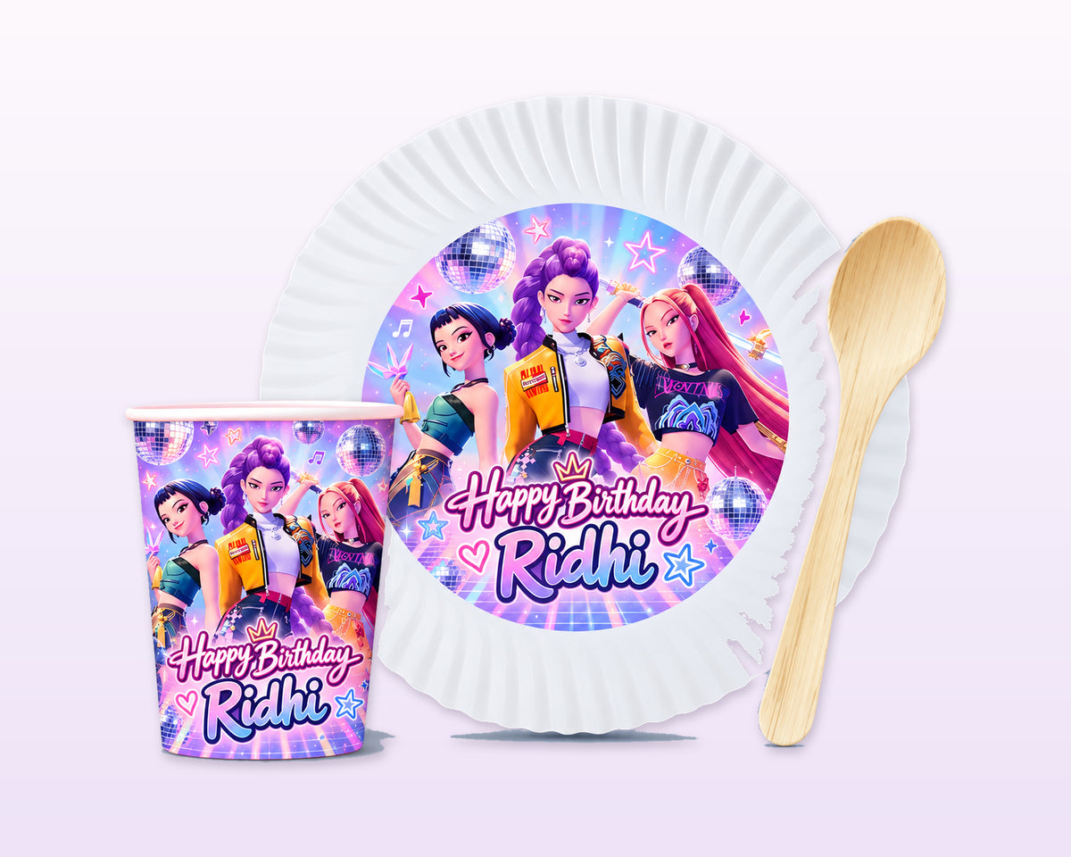 K-Pop Demon Hunters Theme Party Cups and Plates Combo - showcase