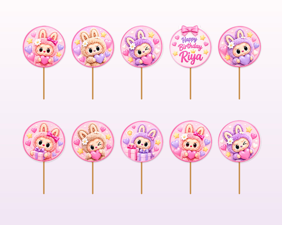 Labubu Theme Cup Cake Topper - showcase