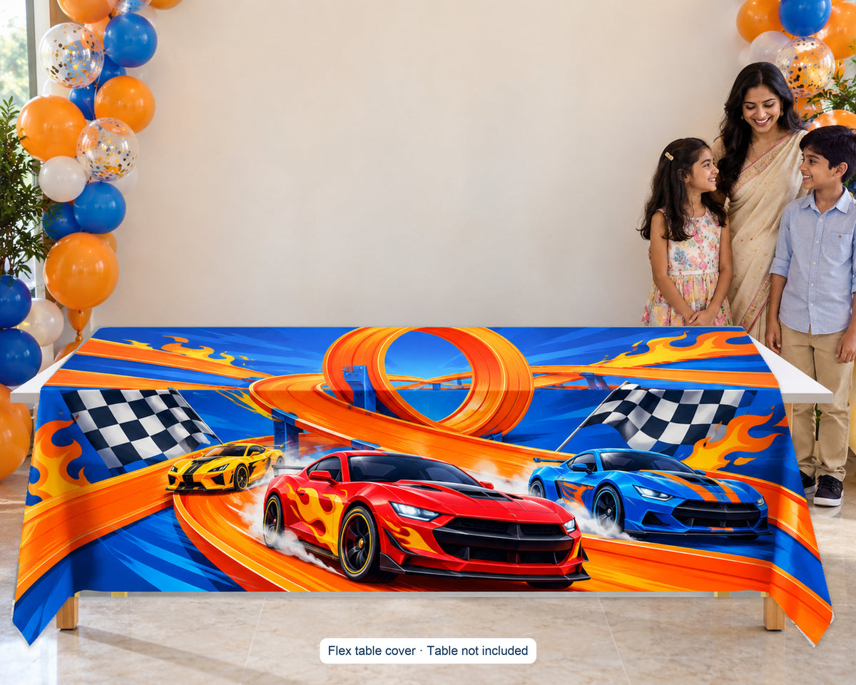 Hot Wheels Theme Cake Table Cover - in use