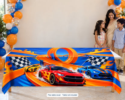 Hot Wheels Theme Cake Table Cover - in use