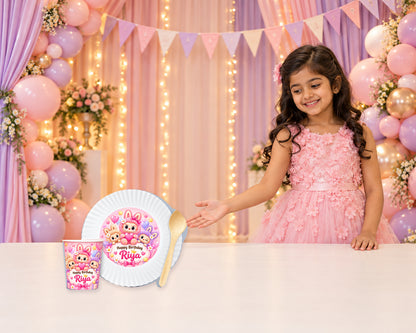 Labubu Theme Party Cups and Plates Combo - in use