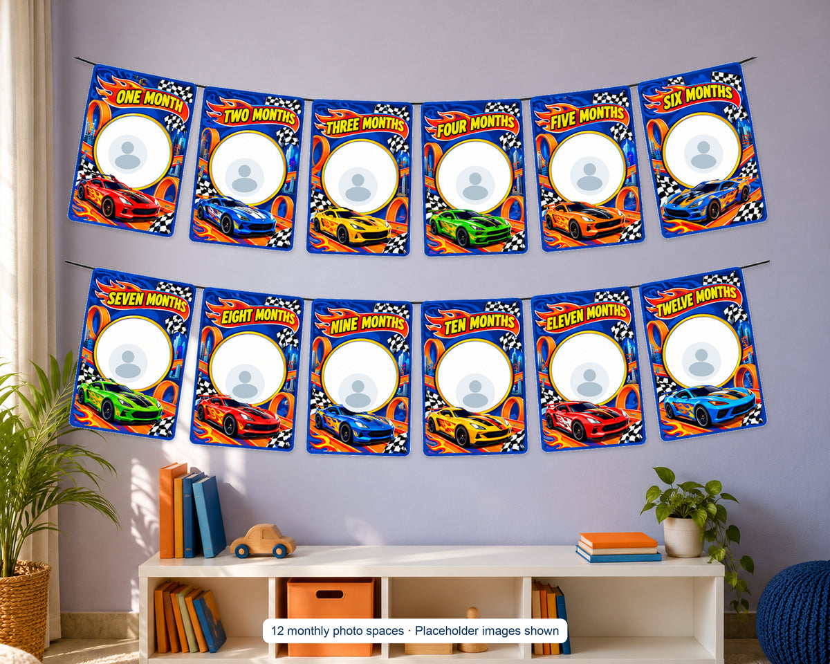 Hot Wheels Theme 12 Months Photo Banner - in use