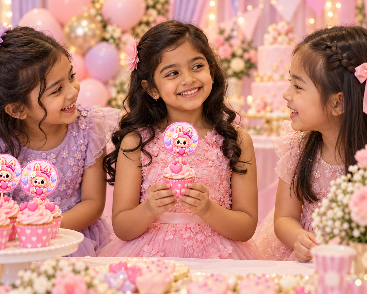 Labubu Theme Cup Cake Topper - in use