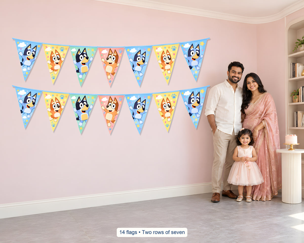 Bluey Theme Flag Hanging - in use
