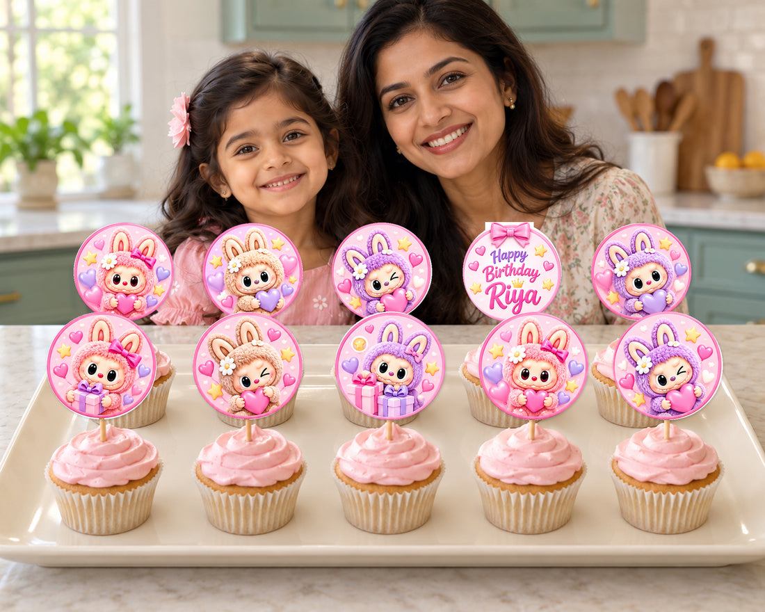 Labubu Theme Cup Cake Topper - in use