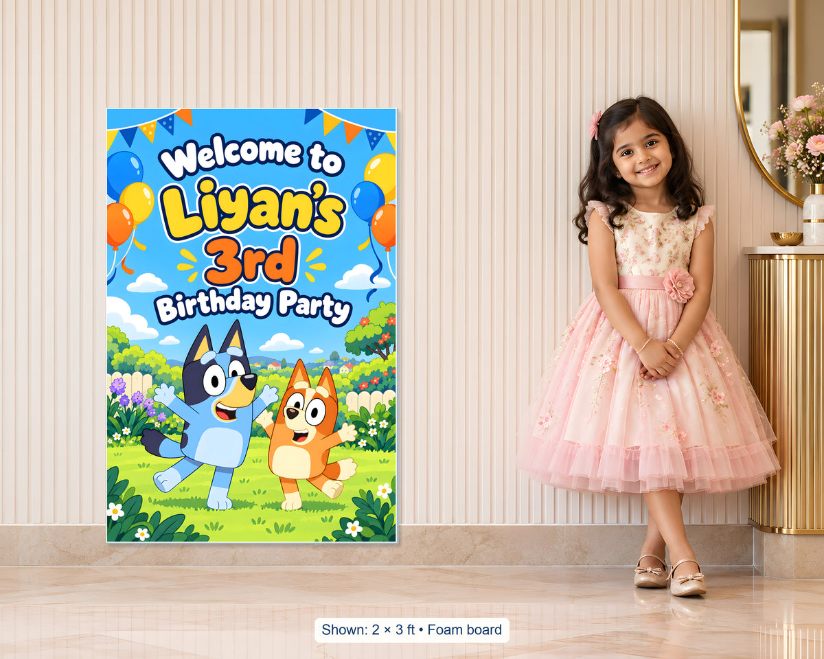 Bluey Theme Personalized Welcome Board - in use