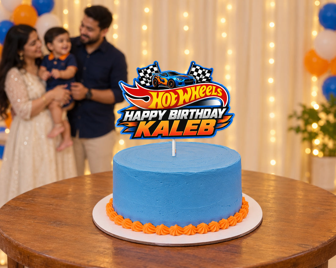 Hot Wheels Theme Customized Cake Topper - in use