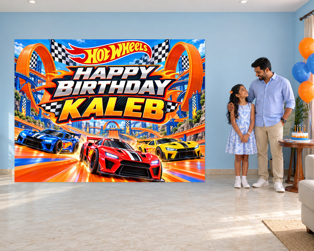 Hot Wheels Theme Personalized Backdrop - in use