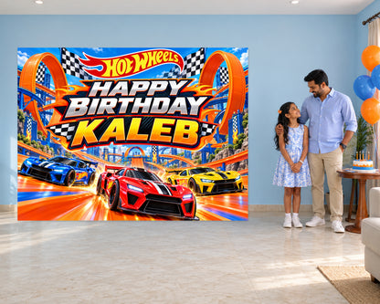 Hot Wheels Theme Personalized Backdrop - in use