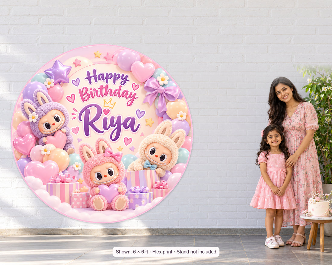 Labubu Theme Personalized Round Backdrop - in use