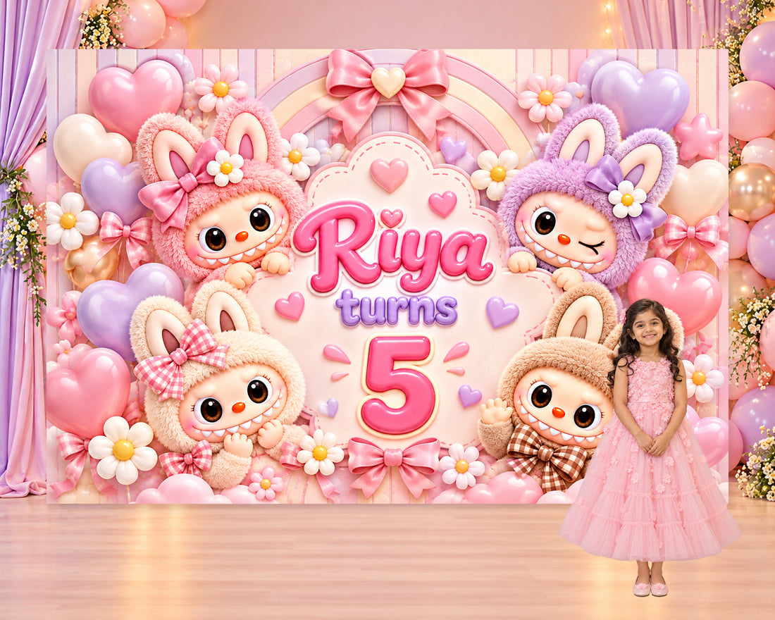 Labubu Theme Personalized Backdrop - in use