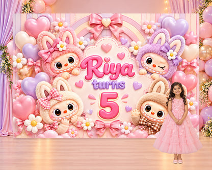 Labubu Theme Personalized Backdrop - in use