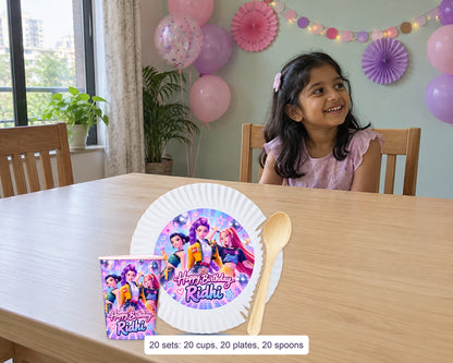 K-Pop Demon Hunters Theme Party Cups and Plates Combo - in use