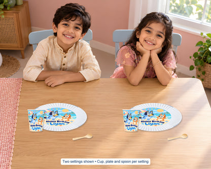 Bluey Theme Party Cups and Plates Combo - in use