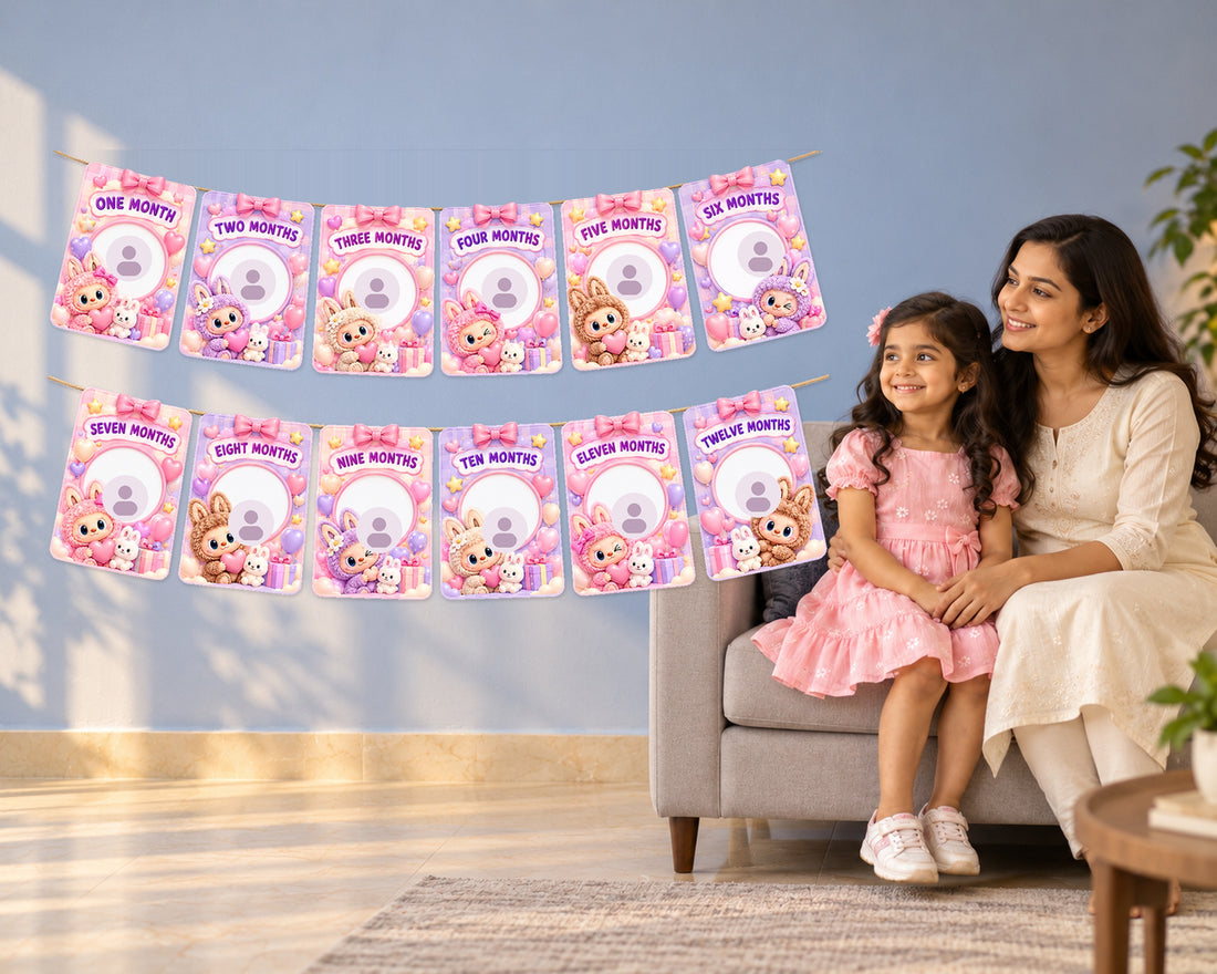 Labubu Theme 12 Months Photo Banner - in use