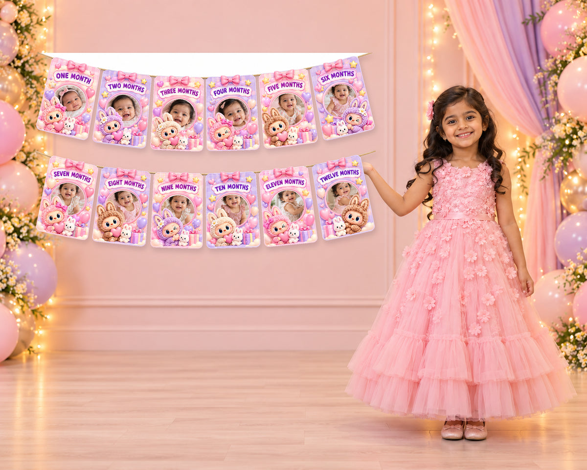 Labubu Theme 12 Months Photo Banner - in use